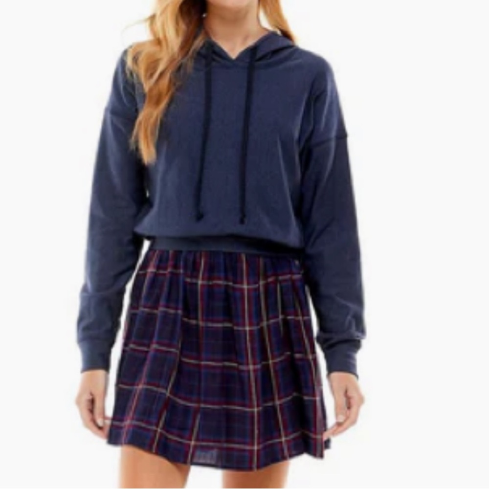 Kingston Grey Layered Look Hoodie Mini Dress In Navy Red Combo. NWT! Sz XL